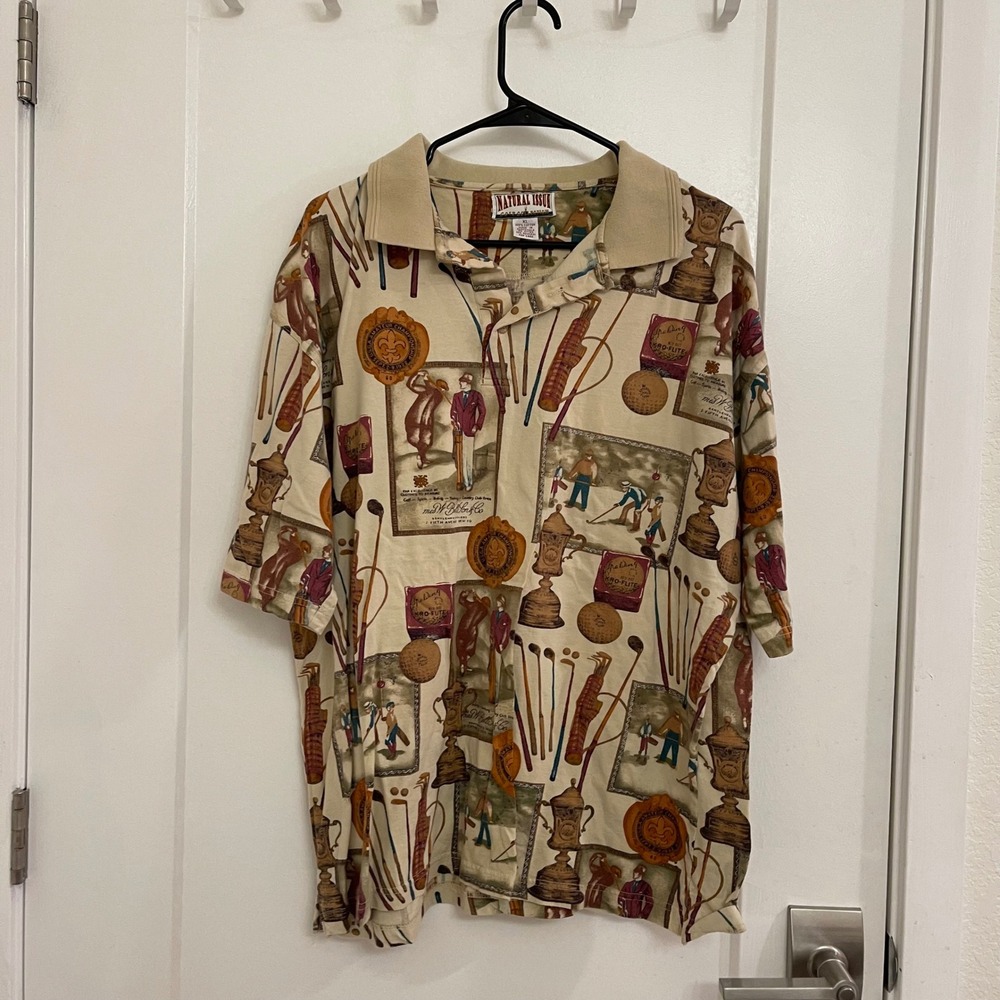 Vintage Natural Issue‎ Victorian Gold Polo Graphic Preppy Old Money Sporty